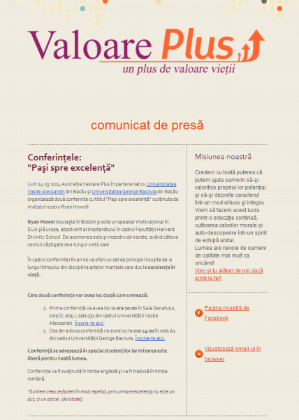comunicat de presa valoare plus bacau