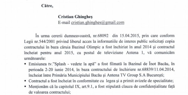 raspuns primaria bacau inchiriere bazin splash vedete la apa