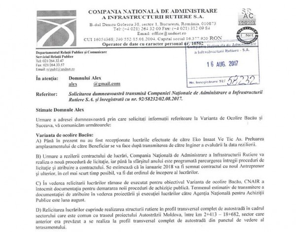 raspuns cnair reluare licitatie centura bacau august 2017