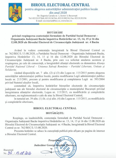 contestatie psd bacau bec locale 2020